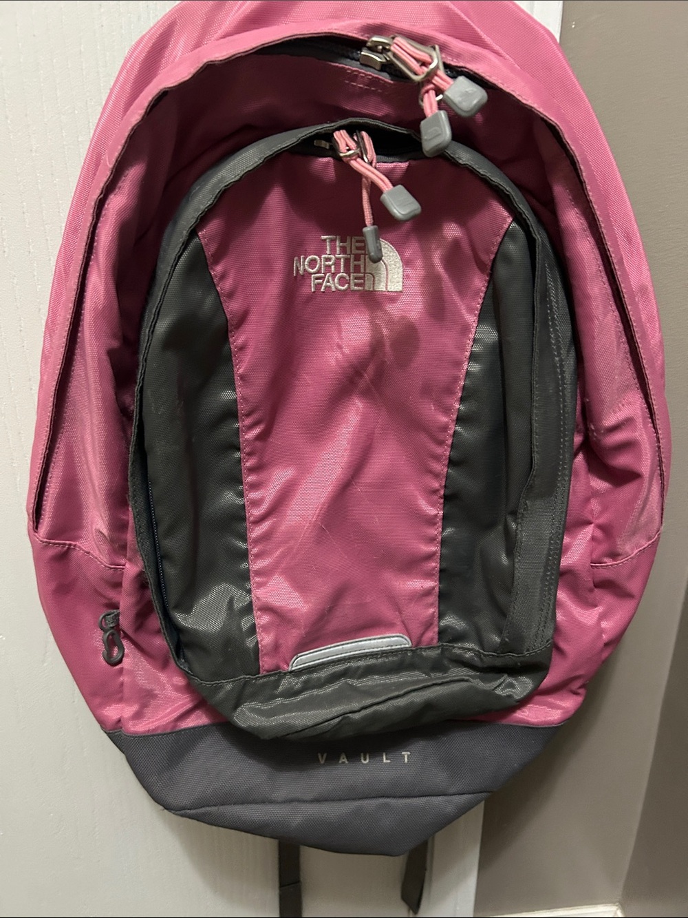 The North Face Pink and Gray Vault Backpack